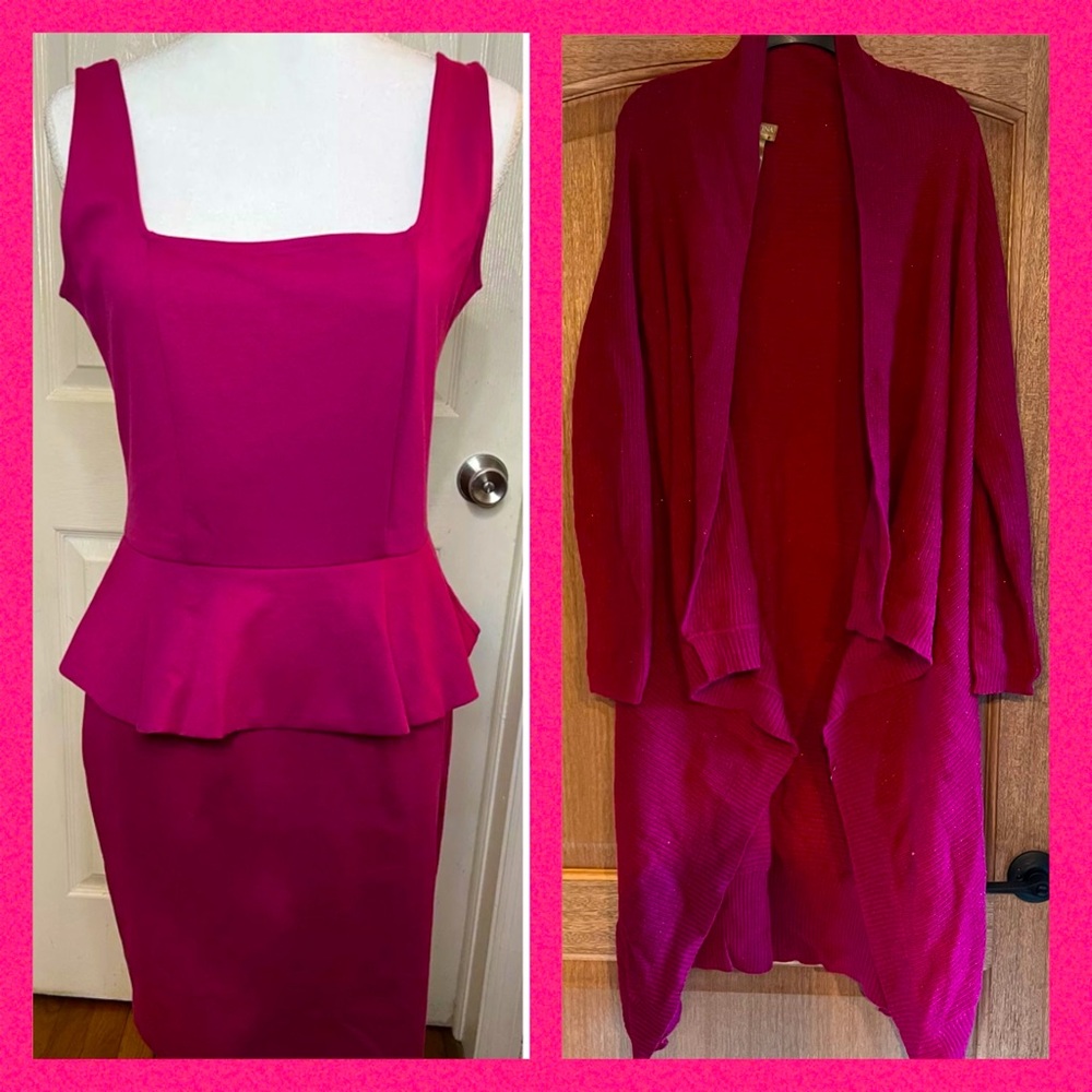 Miss Tina Fuchsia Peplum Dress and Cardigan Set